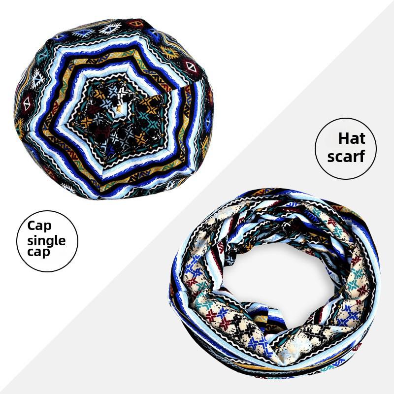 Women's Floral Print Cotton Pullover Hat and Scarf Set for Sun Protection