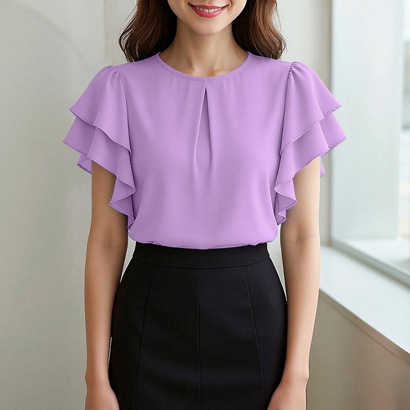 

ZANZEA Женская повседневная блузка с круглым вырезом и коротким рукавом, свободная L