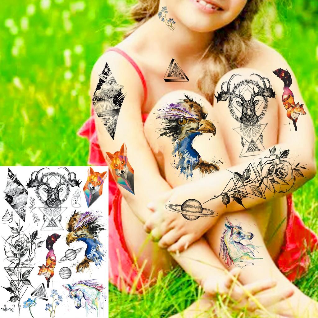 6 fogli di tatuaggi temporanei dello spazio per bambini, adulti, acquerello, astronauta, pianeti, galassia, adesivo per tatuaggi finti per ragazzi e ragazze