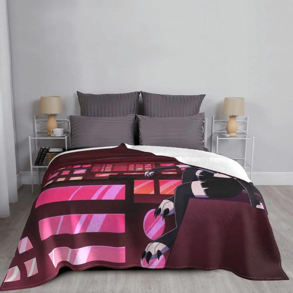 Kawaii Loona Blanket Helluva Boss Anime Flannel Novelty Warm Throw Blankets for Home Autumn/Winter