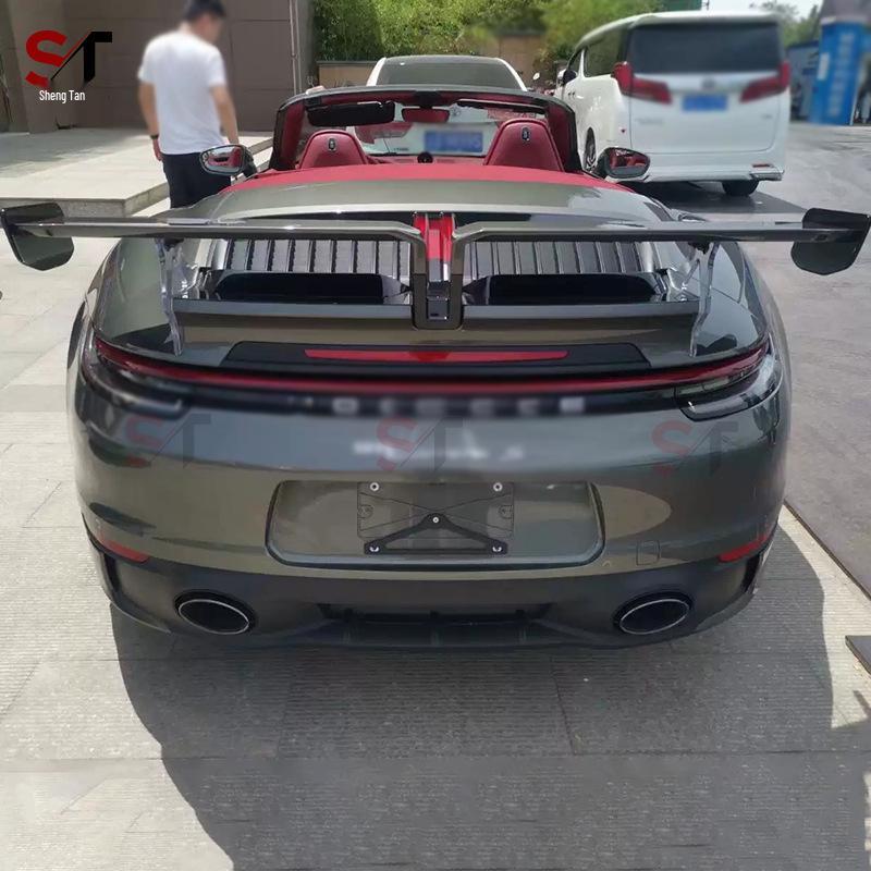 Porsche 911 992 Carbon Fiber Rear Spoiler with Techart Style Double Layer Wing (19+)