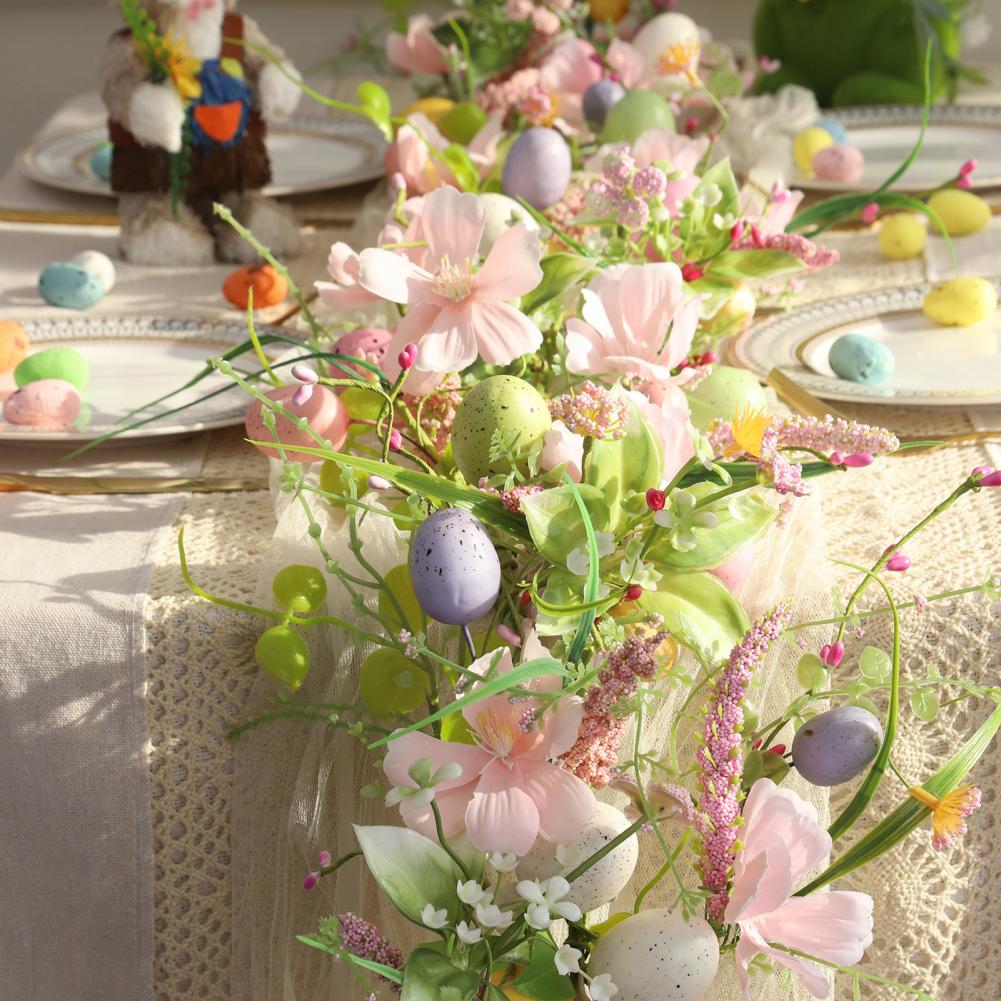 Easter Garland Artificial Floral Spring Garland With Foam Eggs Flowers For Mantle Fireplace Easter Party Home Outdoor Decor