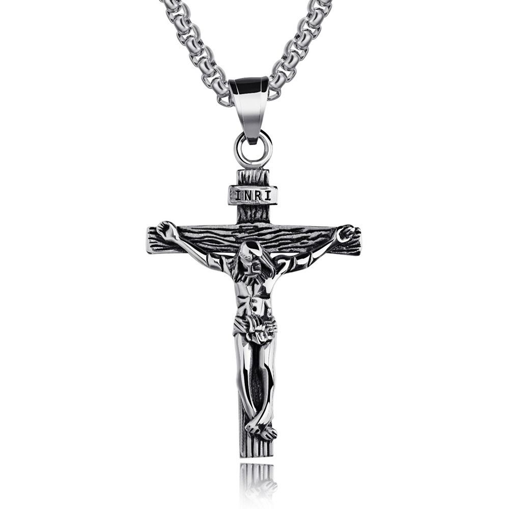 Street Style Metal Clavicle Chain Men Double Layer Choker Korean Style Jewelry Jesus Cross Necklace