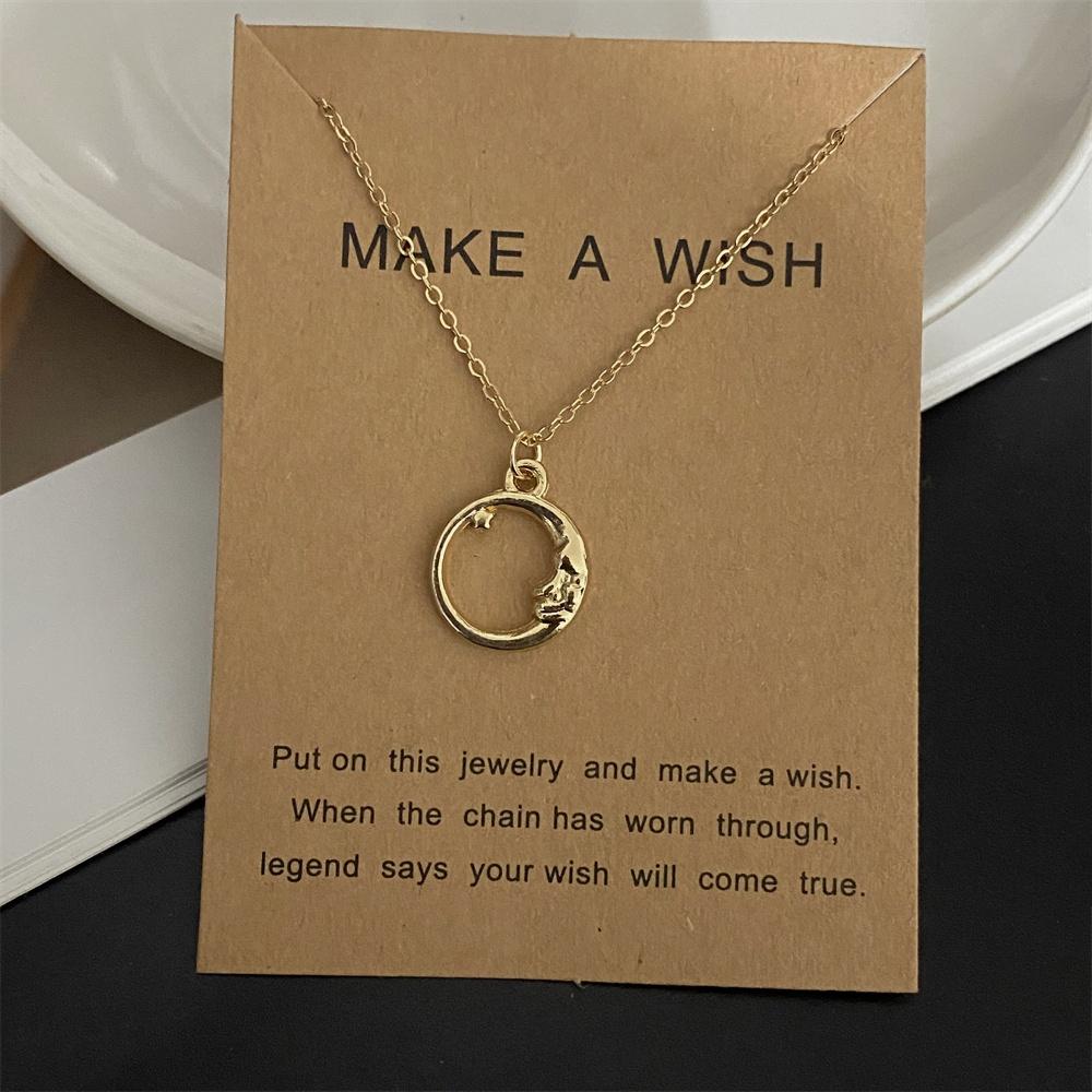 Moon Star Pendant Necklace for Girl Women Golden Color Various Design Link Chain Choker Necklace Gift for Friend Fashion Collar