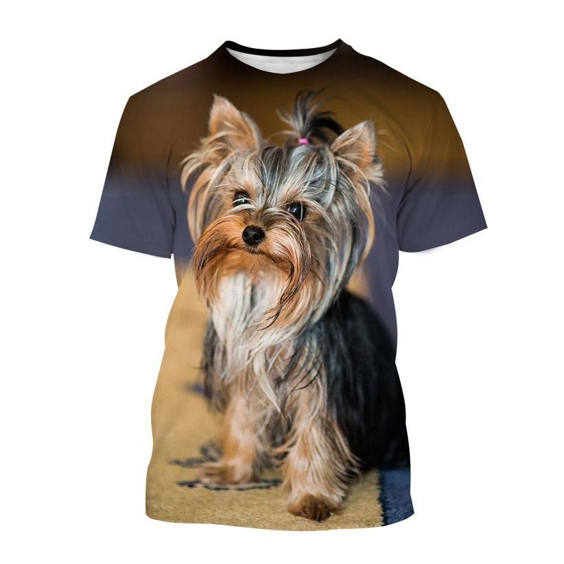 

Футболки с изображением щенка йоркширского терьера, 3D-принт с изображением животных, собак, для мужчин и женщин, с коротким рукавом, большие футболки для детей в стиле Харадзюку, топы, одежда 4XL