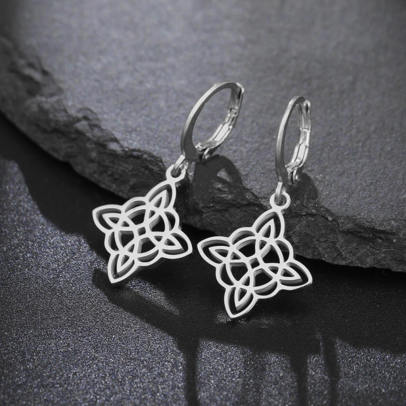 Irish Witch Knot Pendant Earrings Elegant Women s Witchcraft Lucky Talisman Celtic Knot  Stainless steel Jewelry Gift