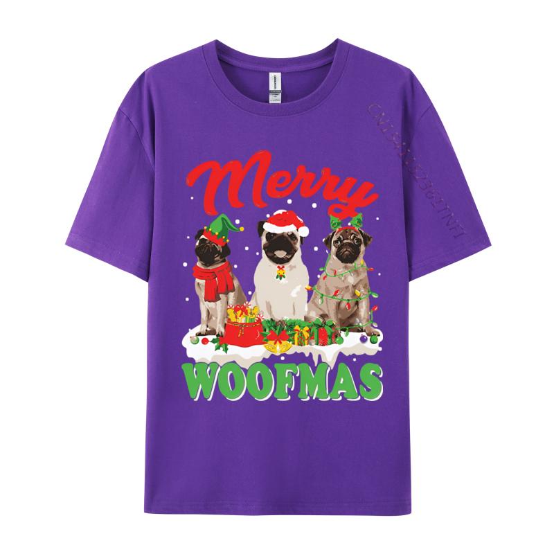 Christmas Pug Dog Merry Woofmas Dog Lover Tshirts Cotton Men Tees Printed T Shirts Preppy Style Funny Tshirts