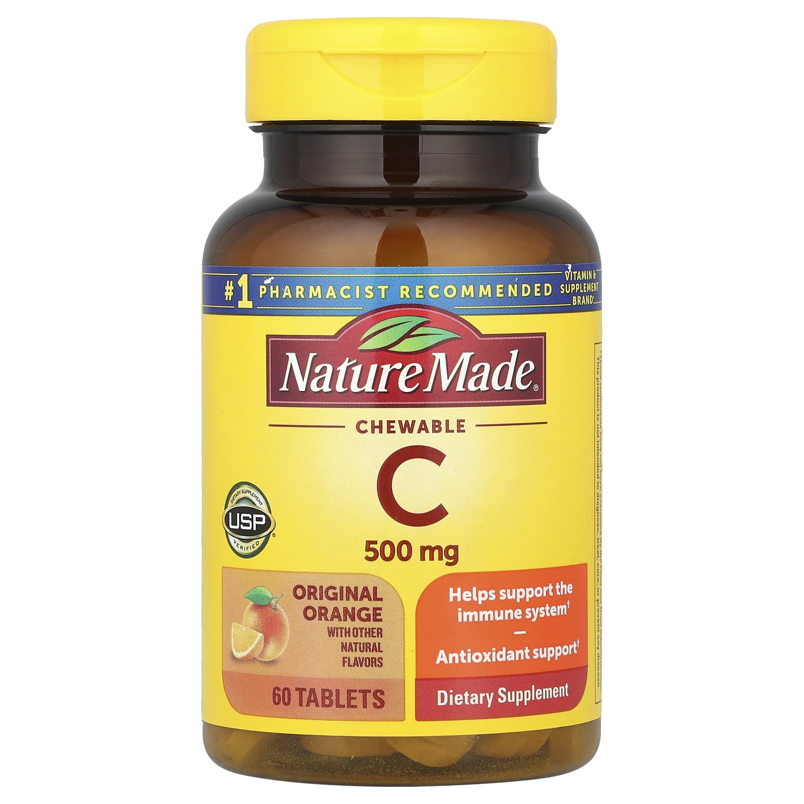 

Nature Made, C Chewable, Orange, 500mg, 60 tablets