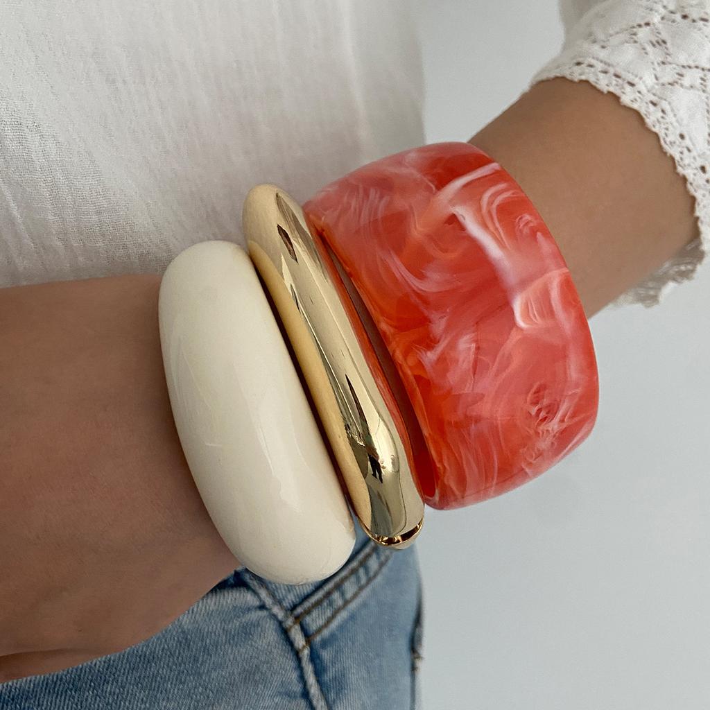 Exaggerated Resin Smudge Wide Face Bracelet Bracelet Retro Geometric Metal Glossy Ring