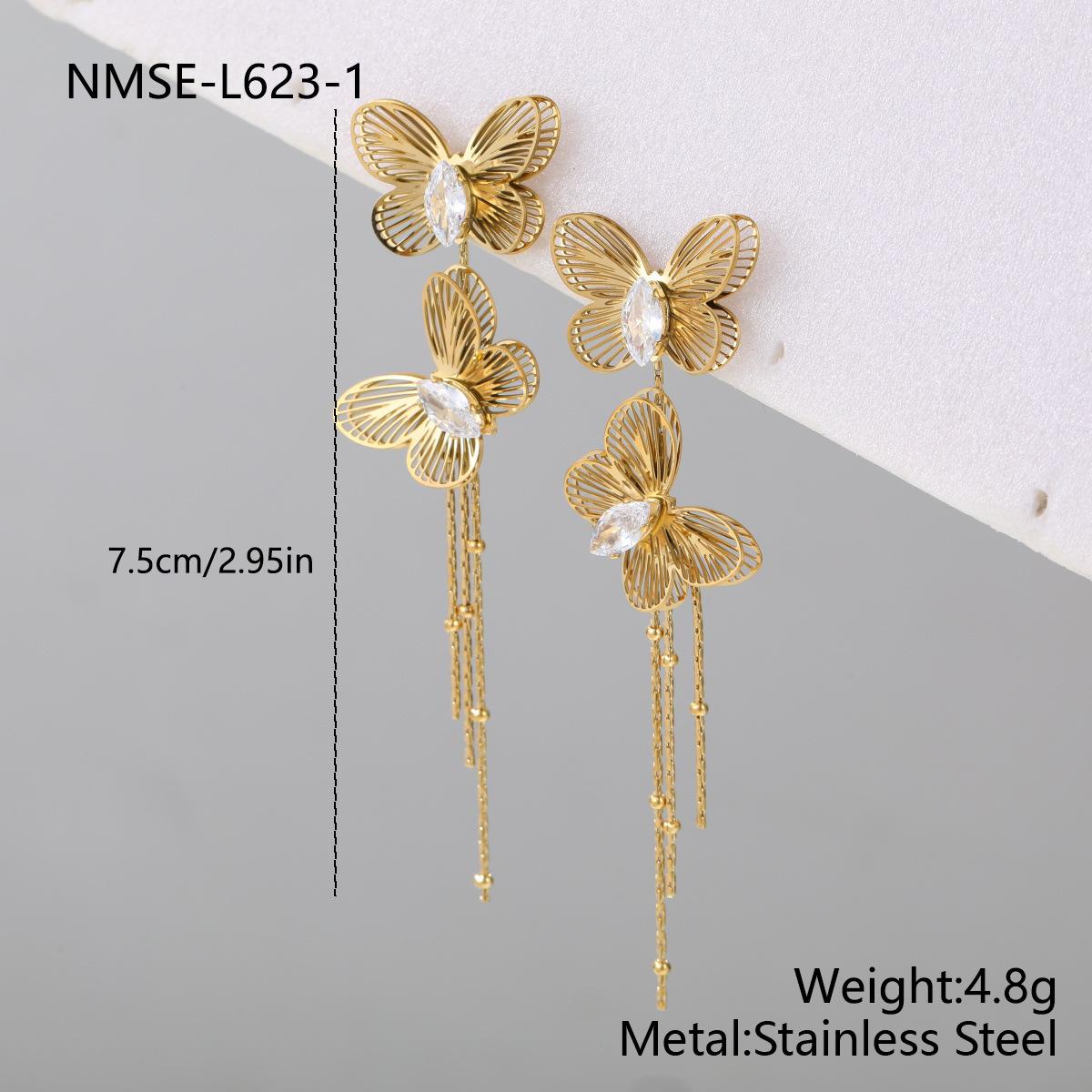 GEMCHIC Women s Stainless Steel Hollow Butterfly Zircon Tassel Earrings Fashion Elegant Accessories