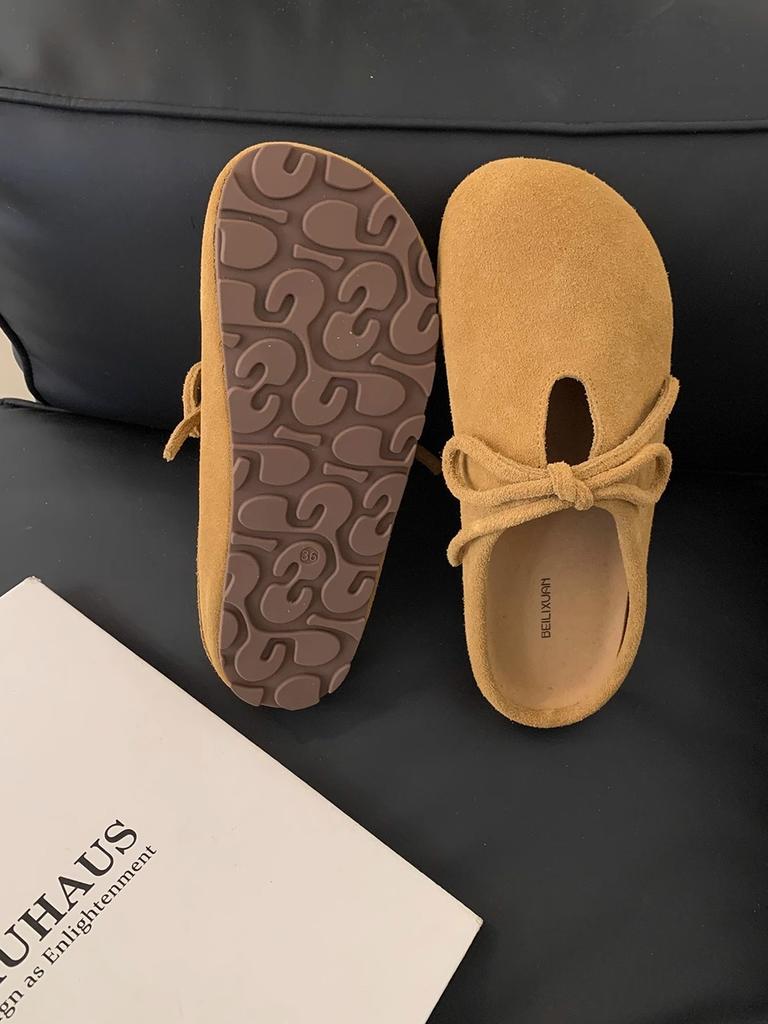 South Korea Dongdaemun women's shoes autumn new round head flat bottom bag head half slippers outside wearing lazy Mueller shoes