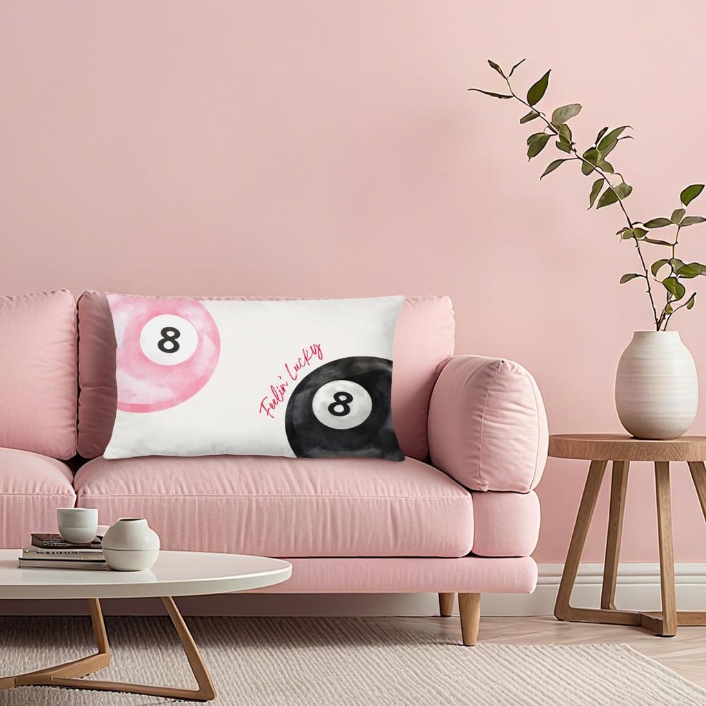 Preppy Lucky 8 Ball Pillow Covers 12x20, Pink and Black Room Decor, Funky Retro 8 Ball Y2k Aesthetic Lumbar Throw Pillow Covers for Girls Bedroom