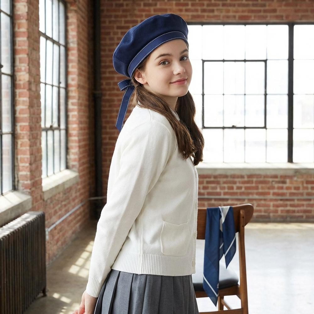 Japanese Sweet Beret Hat Blue White Sailor Hat Summer UV Protection Dome Cap Bowknot Bow Uniform Cap Woman Fashion Accessories