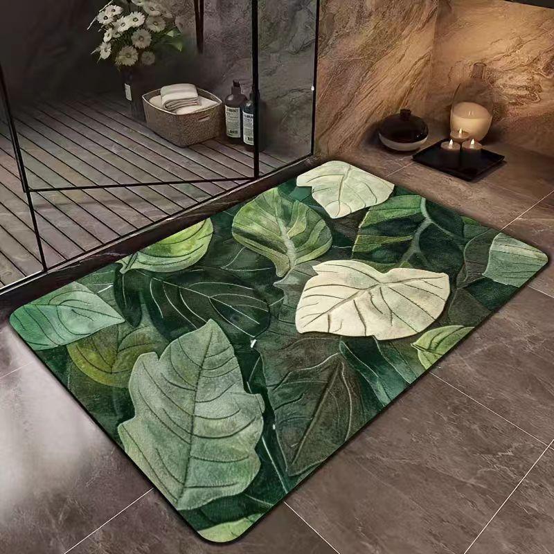 3D Vision Green Leaf Non-slip Quick-dry Indoor Bathroom Floor Mat