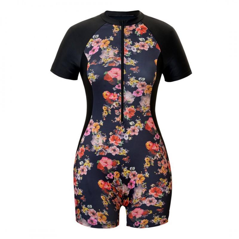 Swimwear Women s Printed One-piece Breathable Quick-drying Zipper Wetsuit Surfing S