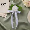 Easy Install Wedding Car Kit Artificial White Rose Decoration, Door Handle & Rearview Mirror Flower Bouquet Weather Resistant Flowers with Satin