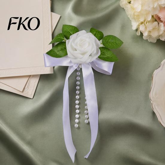 Easy Install Wedding Car Kit Artificial White Rose Decoration, Door Handle & Rearview Mirror Flower Bouquet Weather Resistant Flowers with Satin