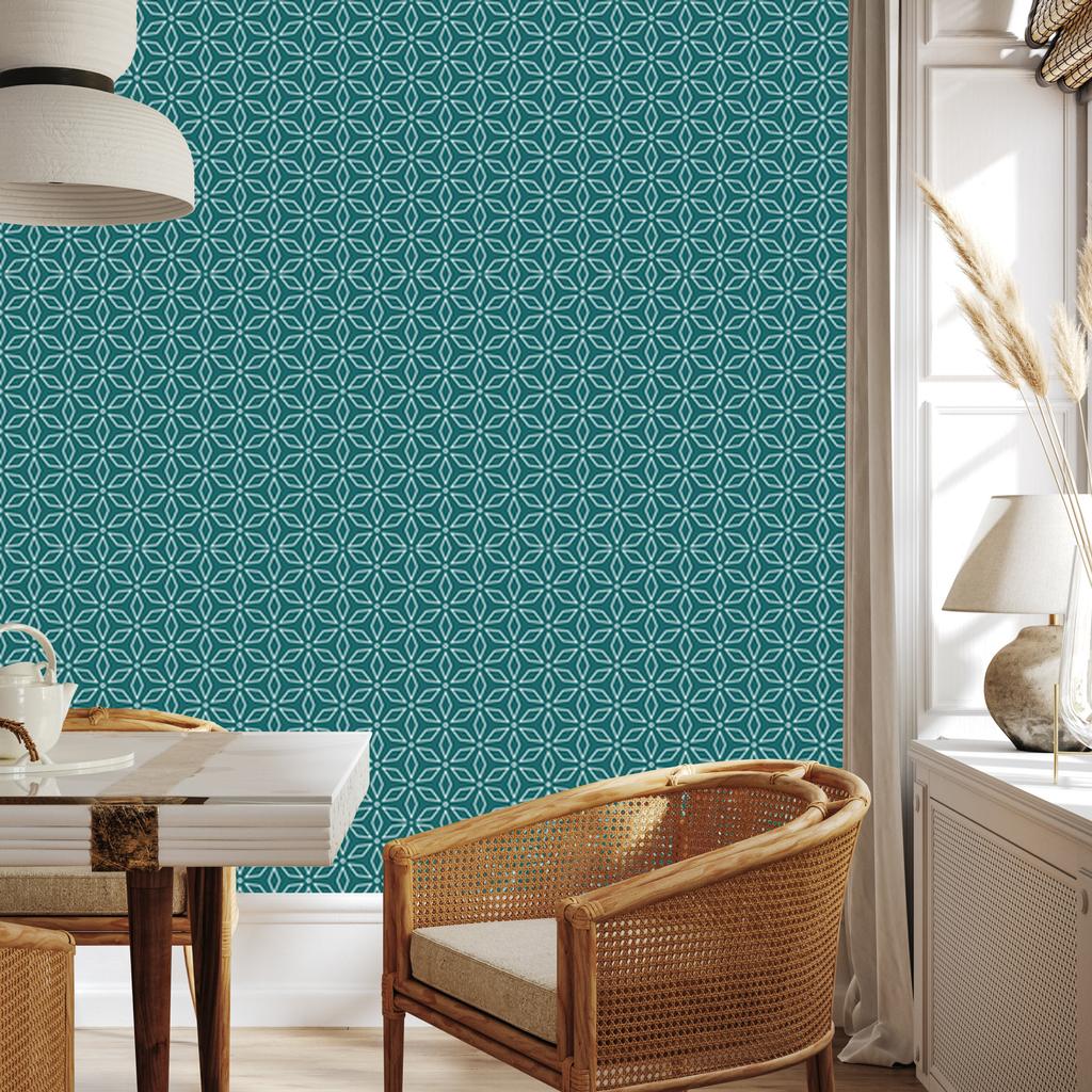 Wallpaper Geometric pattern turquoise, center turquoise 50x1000