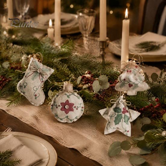 Five Pointed Star Tree Toppers Burlap Christmas Ornaments, Rustic Linen Fabric Hanging Decoration, Ball Stocking Farmhouse Ornaments Shaped