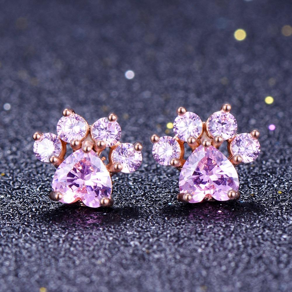 White Peach Heart Footprints Earrings Small Claws Earrings Fashionable Accessories