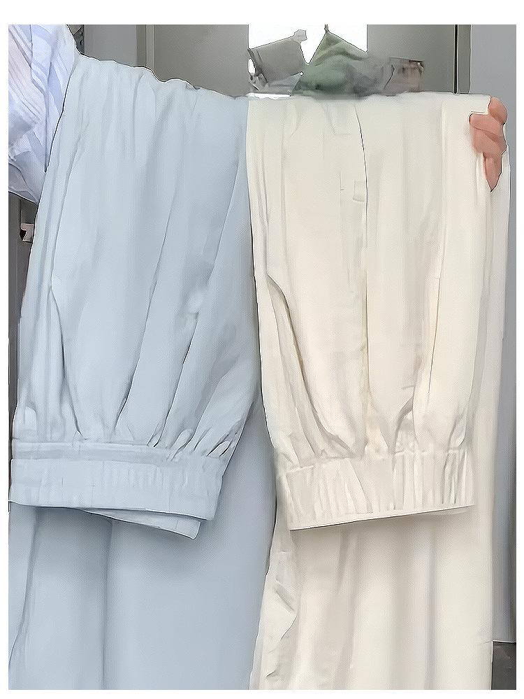 Women's Summer 2024 Ice Silk Wide-Leg Pants - White Textured Casual Petite Style