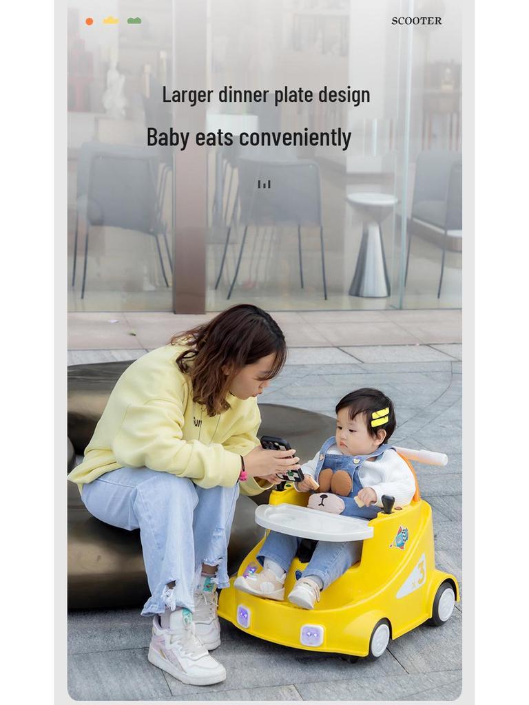 Kids' Electric 4-Wheel Drift Car with Dining Tray: Forward, Backward, Rotate - Indoor Toy with Free Shipping
