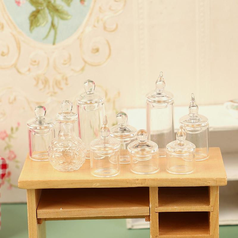 1:12 Dollhouse Miniature Tiny Jar Candy Storage Bottle W/Cover Kitchen Decor