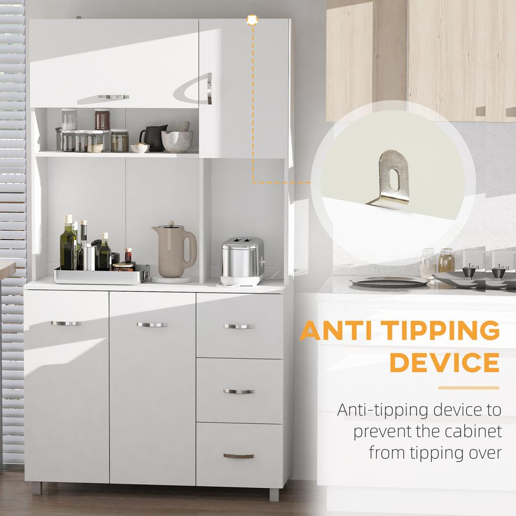 Kitchen Cupboard, 183cm Tall Storage Cabinet with Countertop, Sideboard with 3 Small Drawers, Flip Up Top Door, 3 Cabinet Doors and Open Shelves