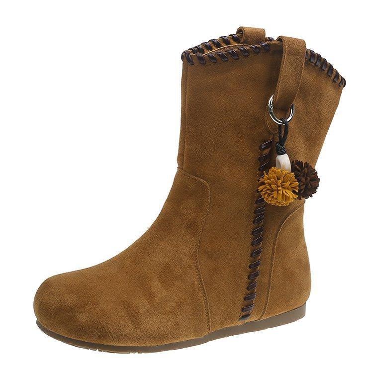 

[youshilai] National style hairball inner height-increasing short boots 2025 new autumn and winter retro flat-bottomed Martin boots 35