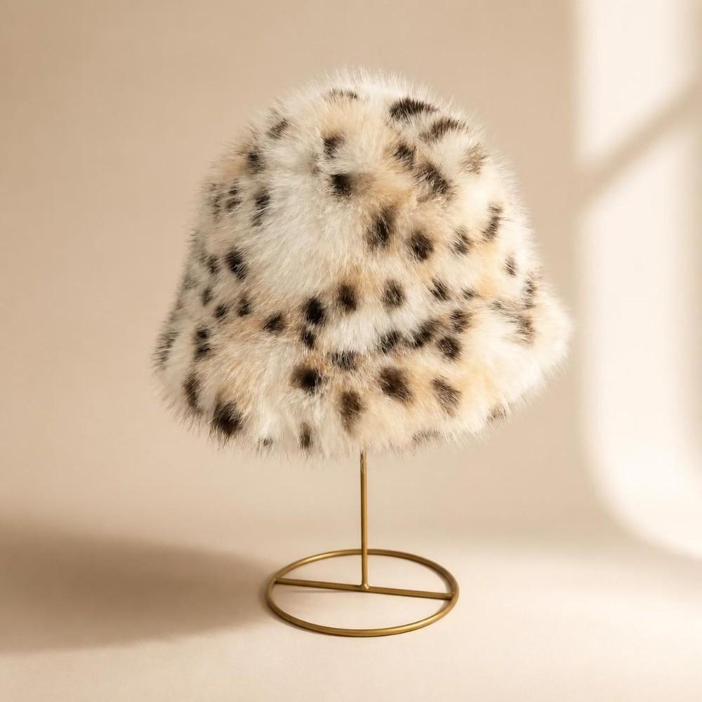 Leopard Print Plush Cap Scarf Set Fluffy Thicken Warm Fisherman Hat Outdoor Wear