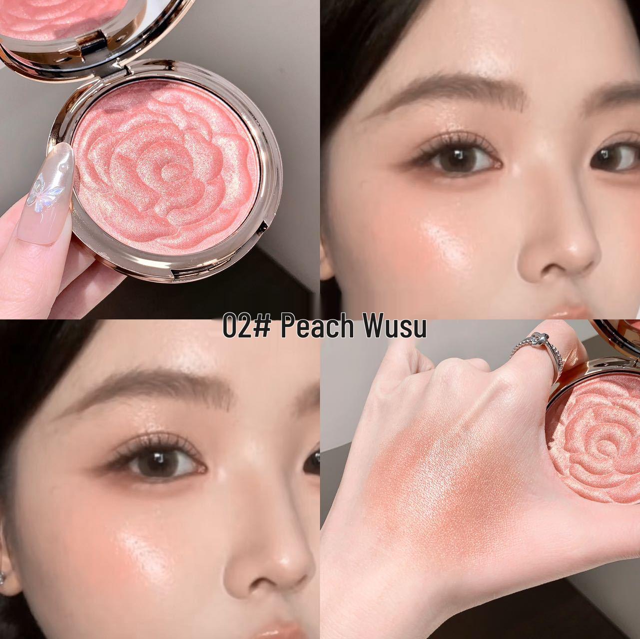 Kakashow Rose Blush & Highlighter: Embossed Shimmer Palette - Nude, Clear Finish for Women