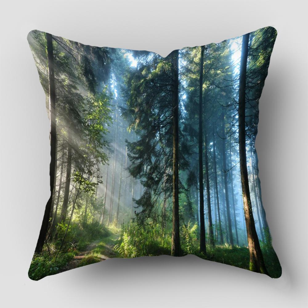 1Pc Nature Forest Landscape Pillow Case Mandala Cushion Cover Throw Pillow Case Sofa Home Decorative Pillows Cover 8.1