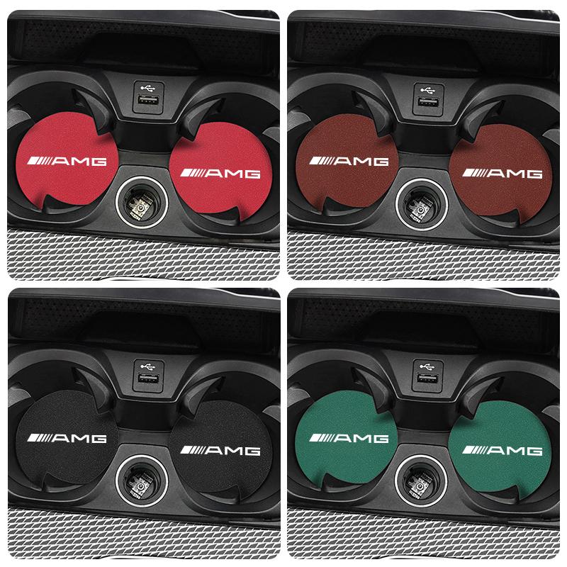 2Pcs Suede Car Coaster Mat Anti-slip Water Cup Pad For Mercedes Benz AMG W204 W205 W203 W211 W212 W213 W206 W210 W220 W221 W222