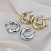 Elegant 18K Gold Twisted Hollow Titanium Steel Earrings - Trendy, Large, C-Shaped Design for Women