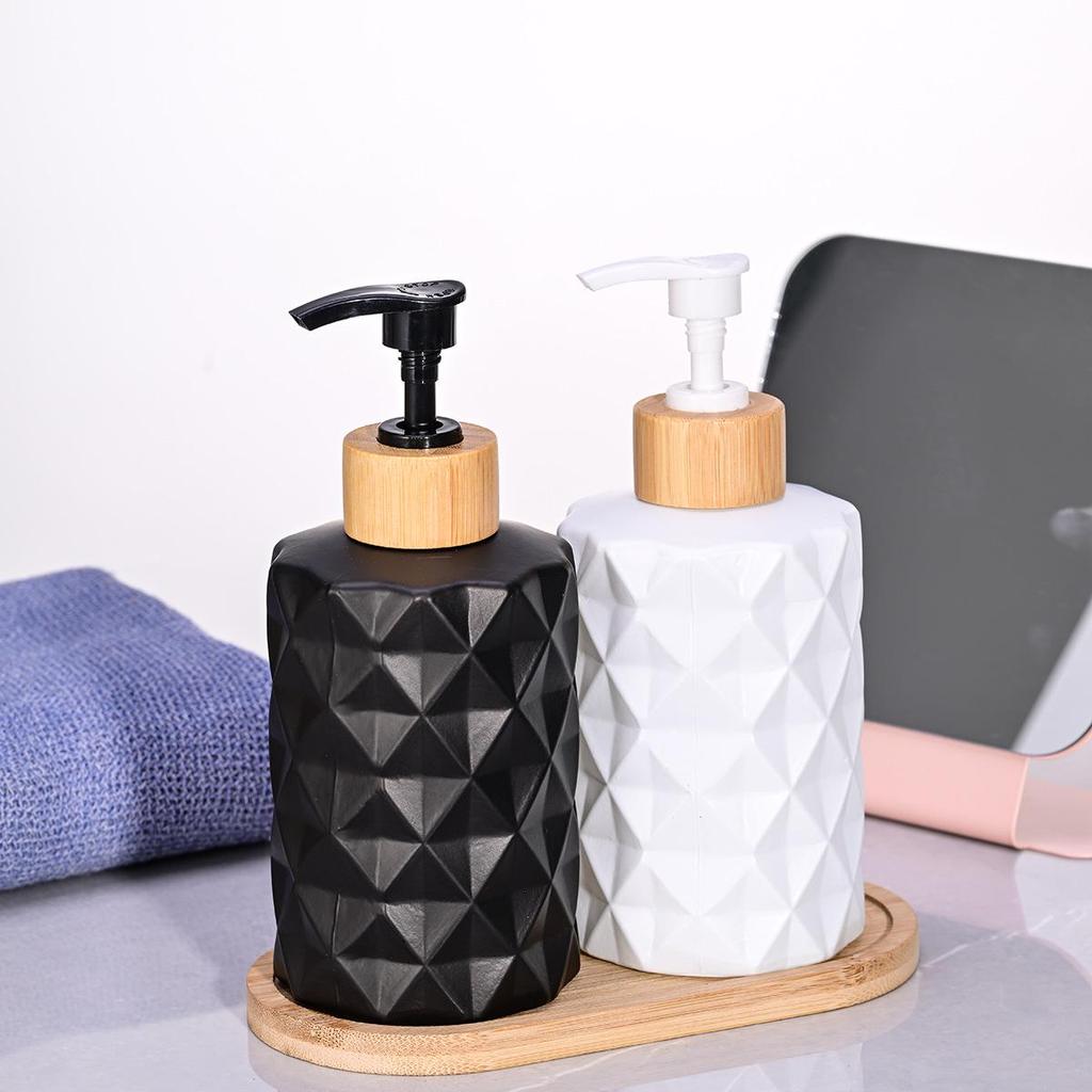 Rhombus Glass Soap, Shampoo & Lotion Dispenser Bottle - Press-Type Refillable