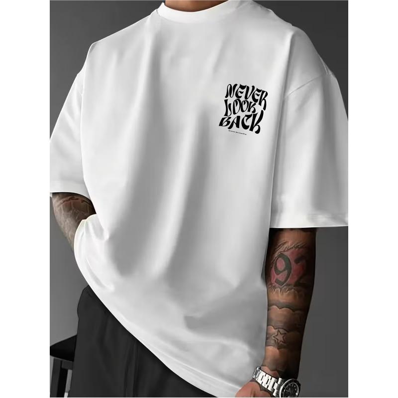 Men's Streetwear T-Shirt with Back Print Motivational Text - Summer Short Sleeve Round Neck Casual Tee, Bold Back Design for Urban Style