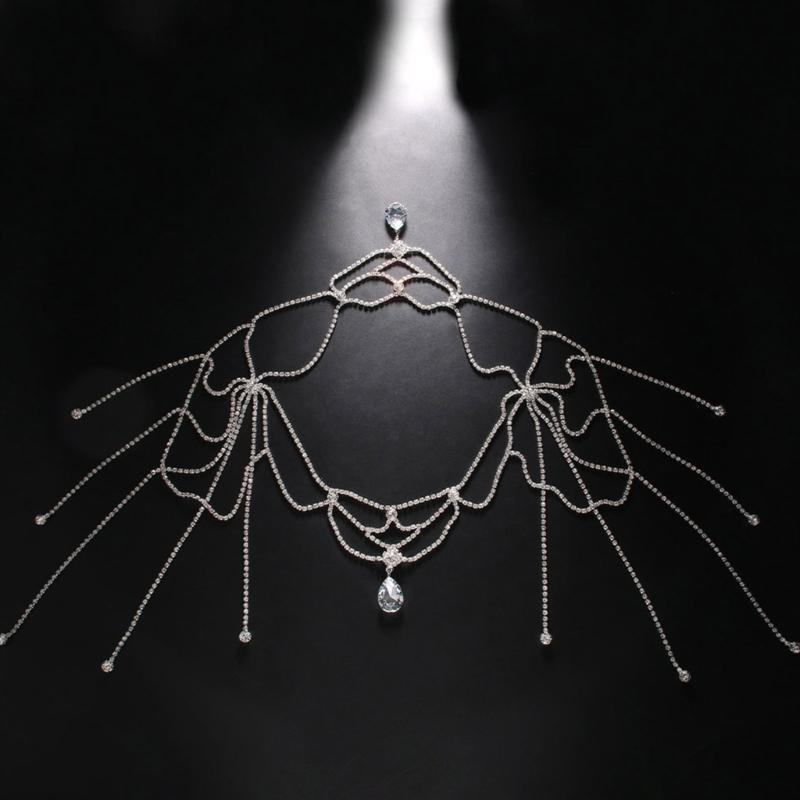 Stylish Alloy Rhinestones Shoulder Necklace Sturdy Fringe Design Perfect For Casual Evening Outfits