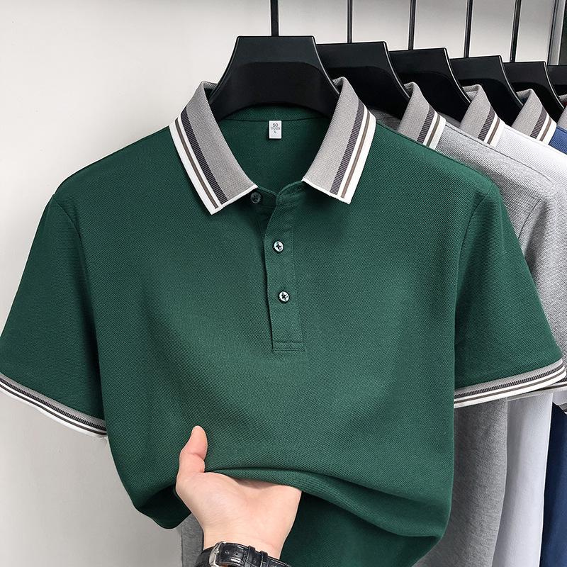 Men's Casual Lapel Polo T-Shirt - Cross Stripe Short Sleeve, Summer Wear for Young and Middle-aged
