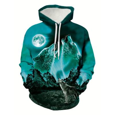 Erkek Kapüşonlu Sweatshirt 3D Kurt Baskılı Sweatshirtler Erkekler İçin Günlük Kapüşonlu Tişört Y2k Kapüşonlular Kazak Giyim Sokak Giyimi Üst Erkek Giyim