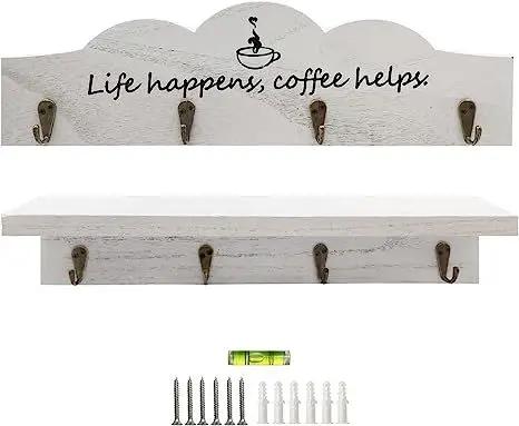 2 Pcs /set Coffee Cup Holder Kitchen Wall for Farmhouse Decorations Coffee Station Office Decor Mug Organizer Mug Display