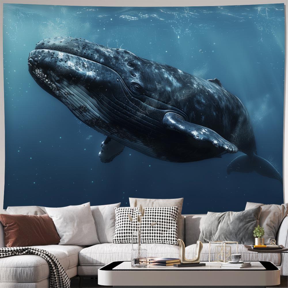 Whimsical Whale Deep Sea Tapestry, Polyester Satin Wall Hanging For Bedroom Living Room Office Decor