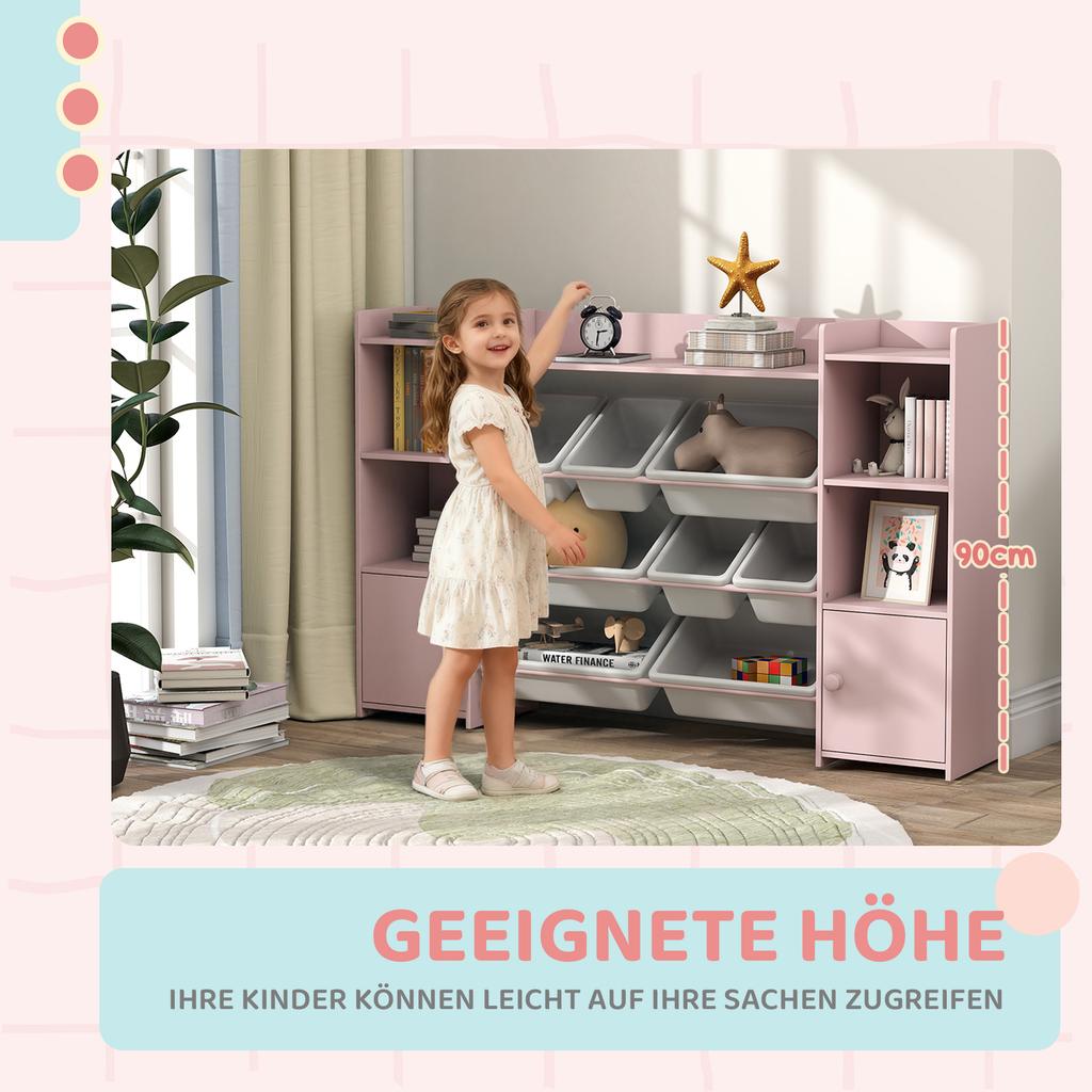 Children's Storage Shelf, Shelf for Toys and Books, for Tidying Up, 8 Removable Boxes, Pink