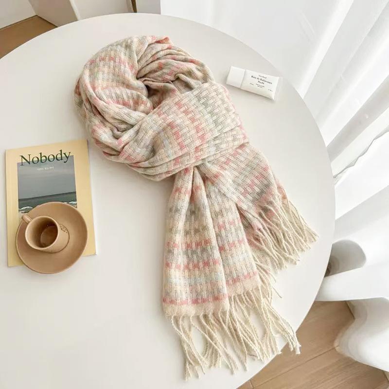 Autumn and Winter Scarves Women's Winter High-end Scarves Thickened and Warm Tonglu Imitation Cashmere Plaid Scarves