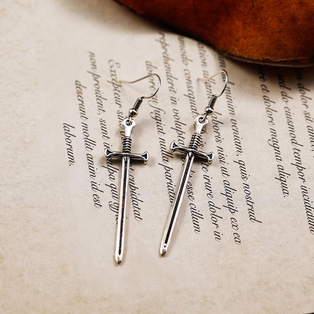 Huitan Creative Sword Shaped Drop Earrings for Women Vintage Black  Color Cool Pendant Dangle Earrings Unique Ear Jewelry