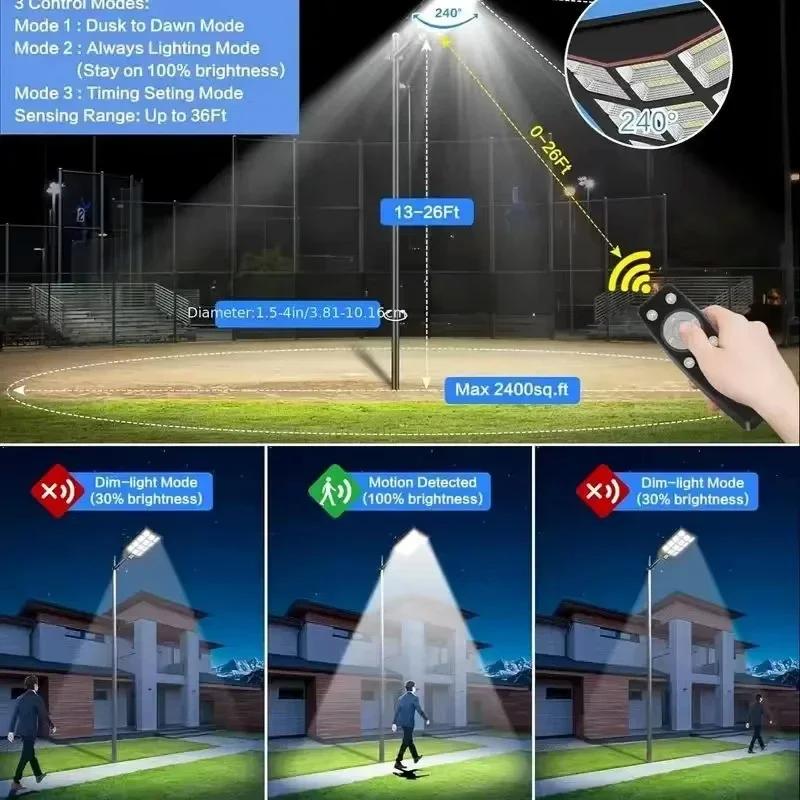 Solar Powered Motion Sensor Street Light Outdoor Waterproof Floodlight with Remote Control for Garden Yard Garage Parking Lot