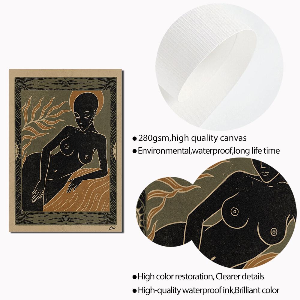 Abstract Vintage Snake Spiritual Art Poster Boho Retro Sun Nude Gril Body Feminist Forest Cavnas Painting Living Room Home Decor