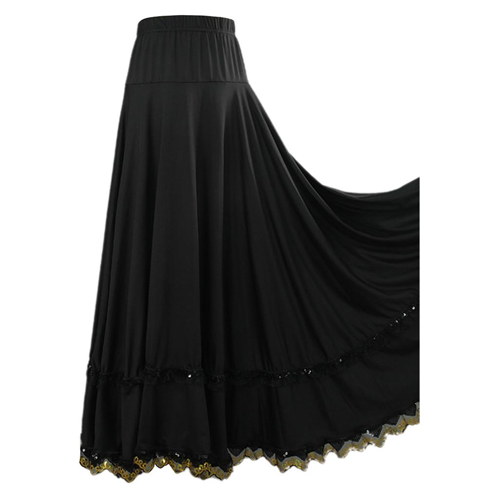 Gonna da ballo a ruota intera professionale per donna: Vita Alta Elastica con Bordino in Pizzo Arricciato per Quadriglia, Ballo da Sala & Flamenco