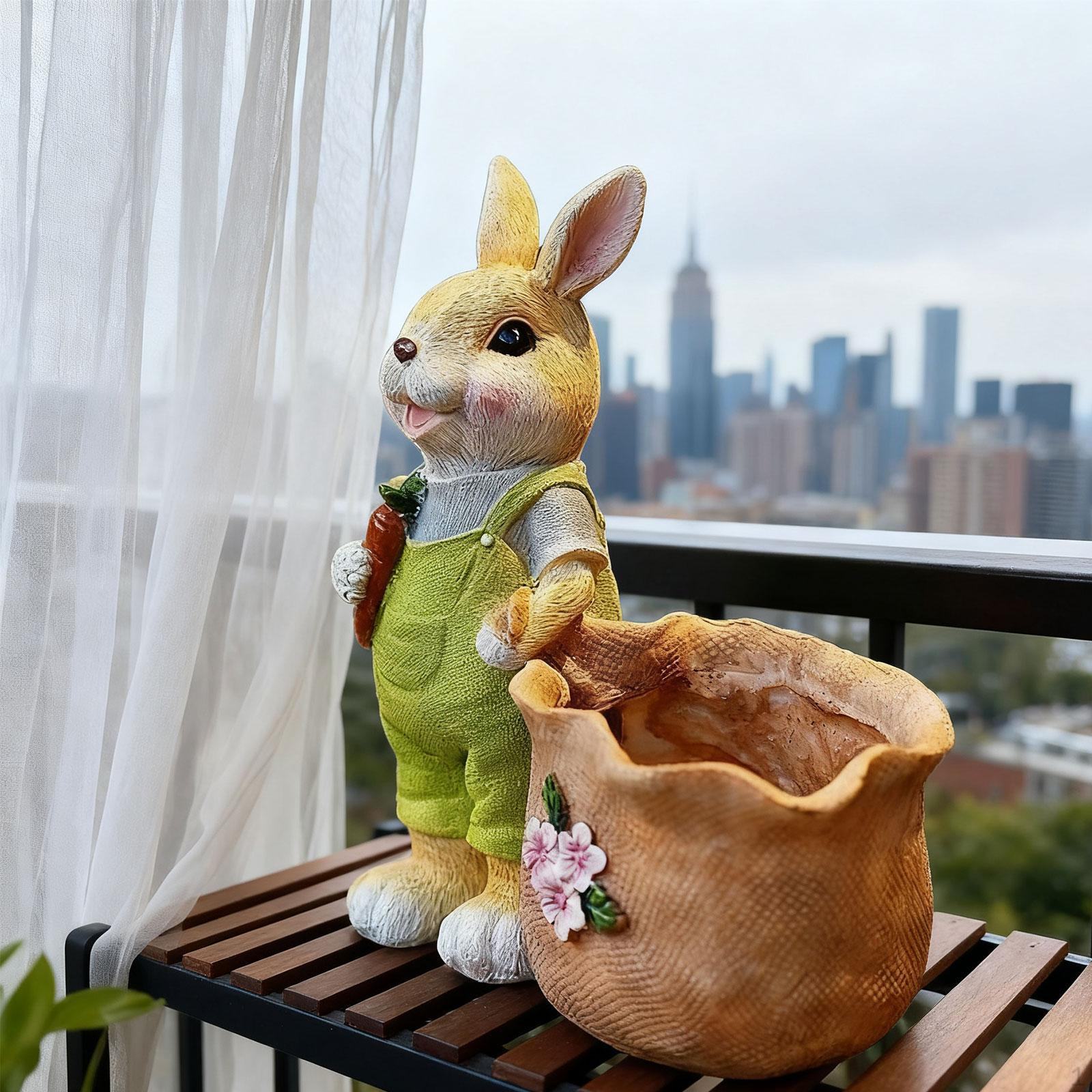 

Flower Pot Planter Made of Sturdy Resin As A Decorative Mini Accent And Yellow Rabbit