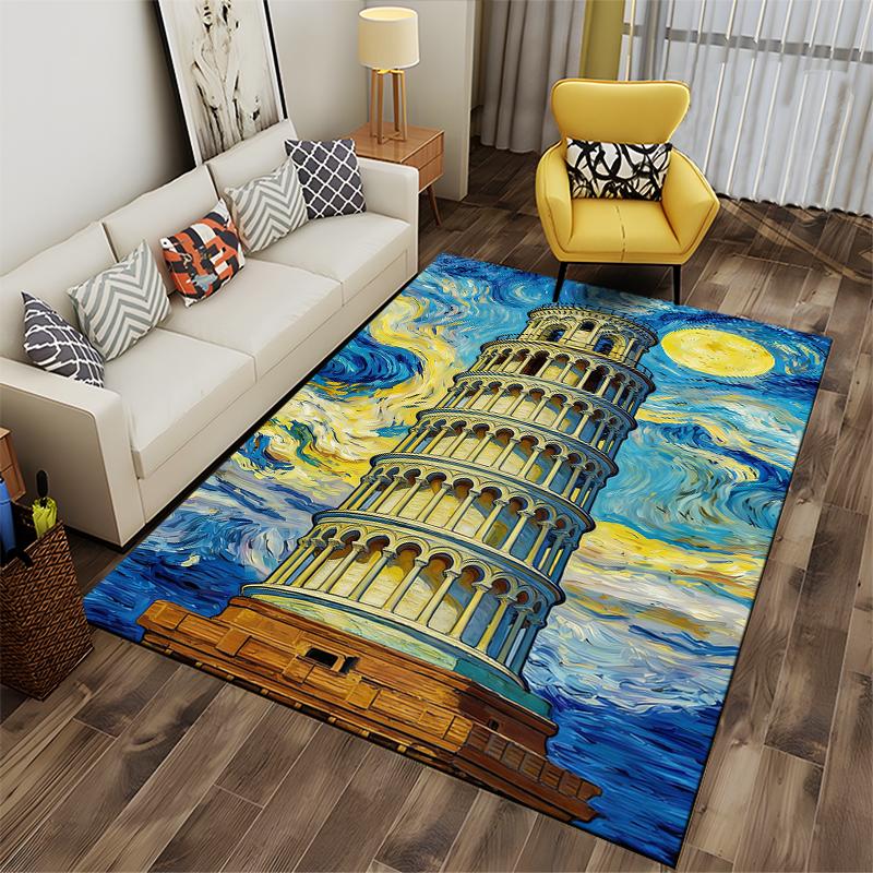 "Leaning Tower of Pisa Van Gogh Style Printed Living Room Carpet" Suitable for Use As an Anti-slip for Living Room Bedroom Sofas