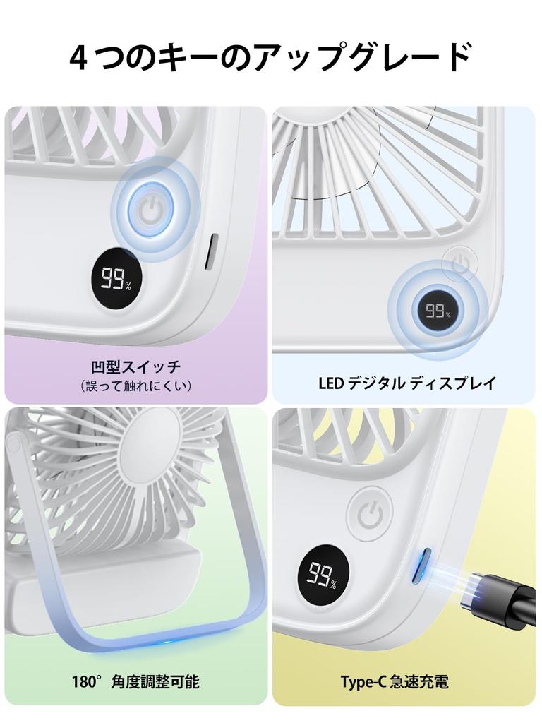 TOPK 5000mAh Rechargeable Desk Fan Powerful Brushless Airflow Quiet Digital Battery Suitable for and Outdoor and Can Be Used for Ultra-Thin Airflow,